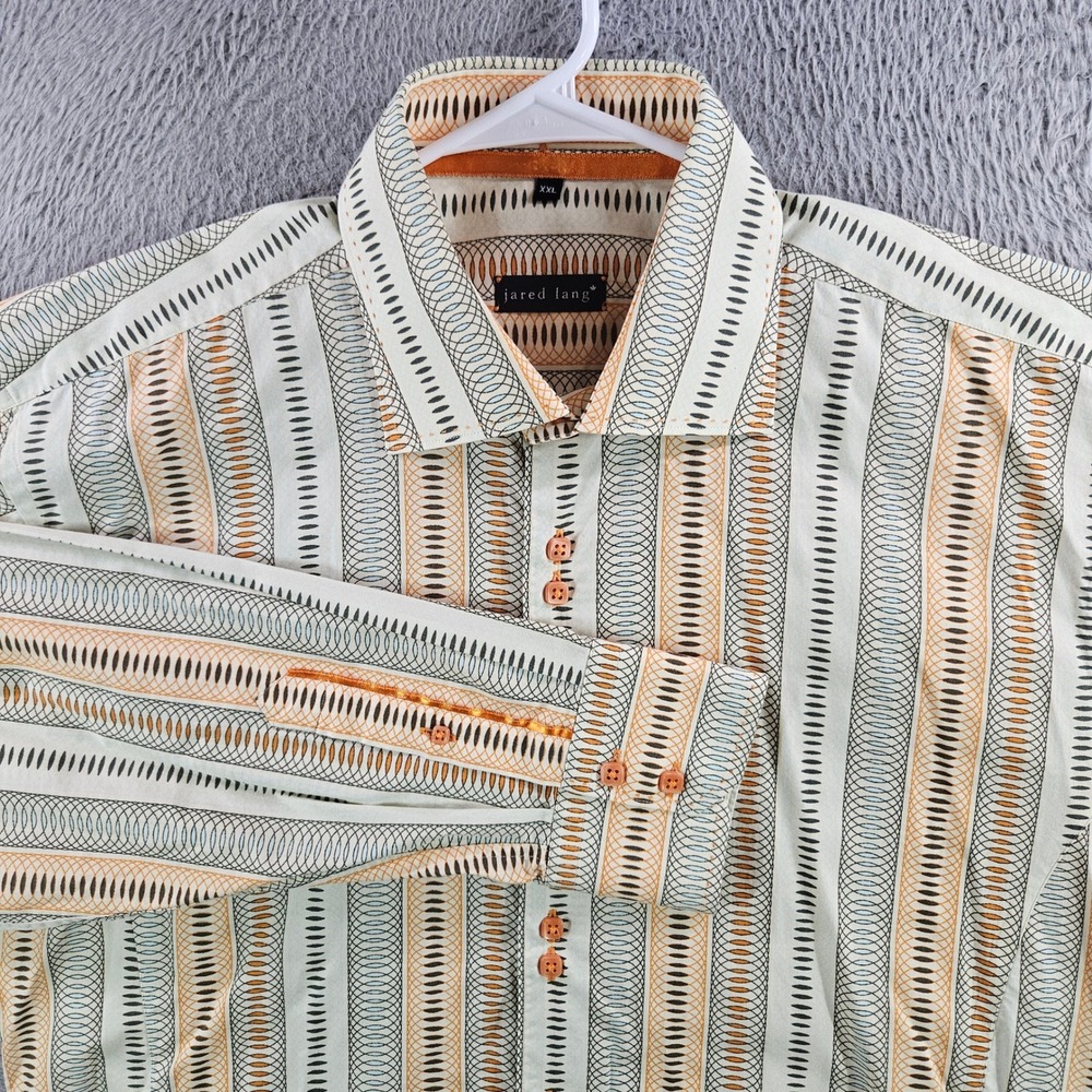 Jared Lang Mens XXL Button Up Shirt Orange Cream Geometric Striped Cotton Turkey